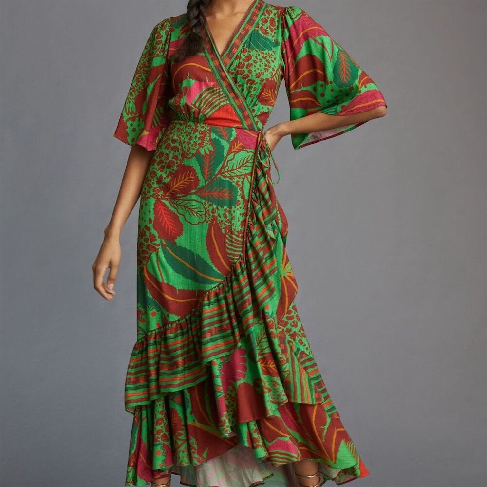 FARM Rio Green and Red High Low Dress